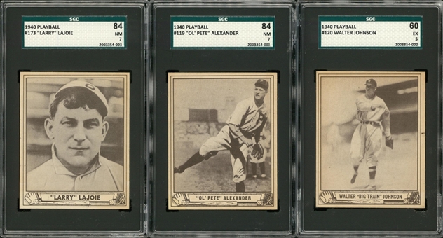1940 Play Ball Hall of Famers SGC-Graded Trio (3 Different) Including Johnson and Lajoie